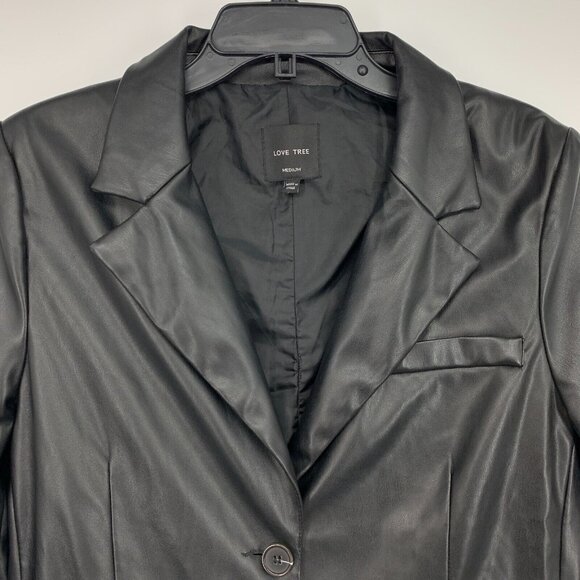 Love Tree Blazer Black Faux Leather Double Button Lined Jacket - Picture 3 of 9